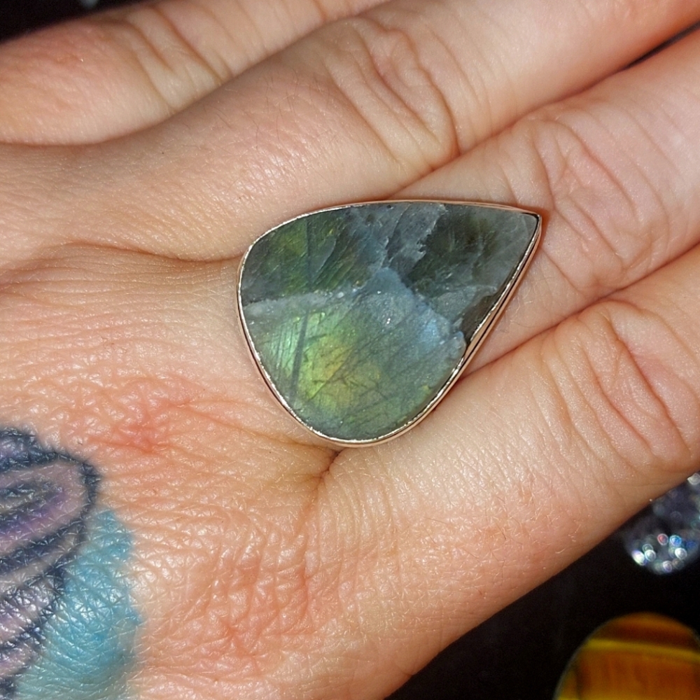 Rough Labradorite Teardrop Ring Size 9.25